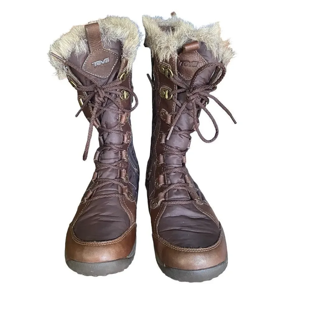 Teva Lenawee Waterproof Thinsulate Faux Fur Winter Snow Boots  Womens 5.5 Brown